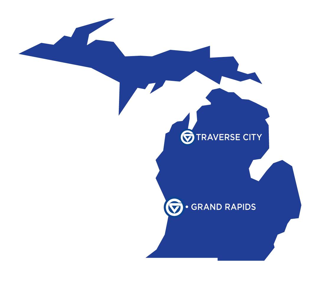 A map of Michigan featuring Grand Valley's Traverse City Regional Center.